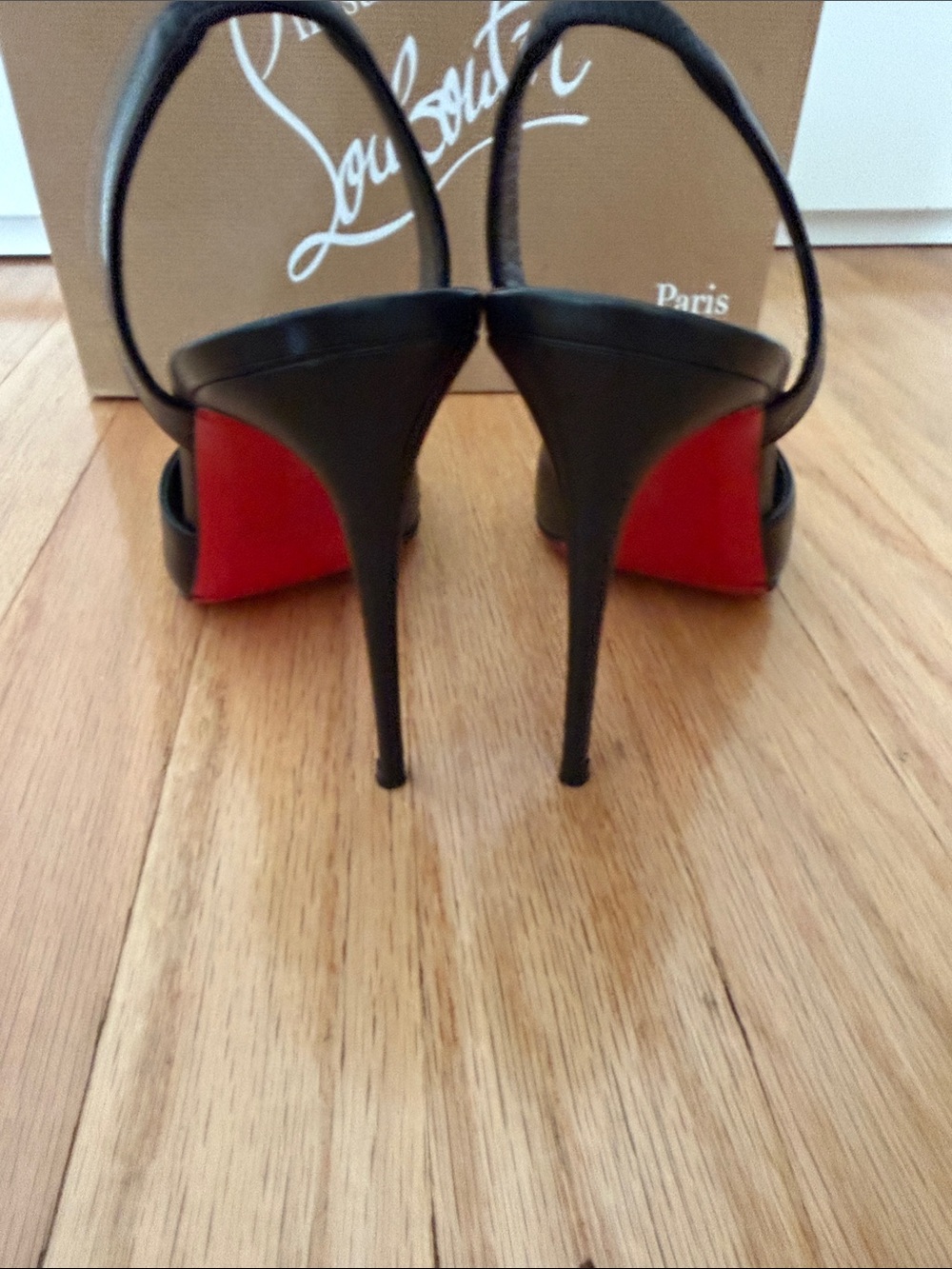 Christian Louboutin Black Leather Slingback Pointed Stilettos with Red Sole - Picture 4 of 11